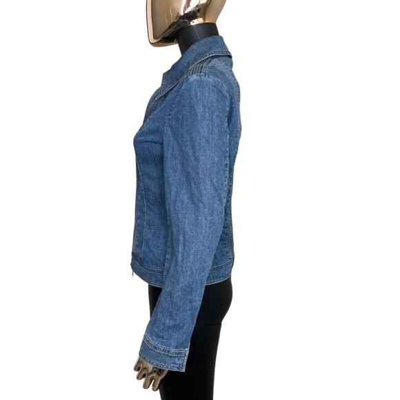 Vintage Escada Fitted Denim Zip Jacket Fine Stitch Detail Size Small - Picture 6 of 15